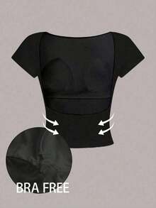 Camiseta corta con escote en la espalda, acolchada y ceñida, ideal para el verano - Negro - Ver 1