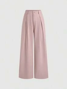 Pantalones anchos de mujer vintage elegantes con textura y plisados, para otoño/invierno - Rosa - Ver 6