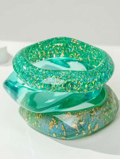 Pulsera de resina semi-transparente, decoración asimétrica de constelación geométrica