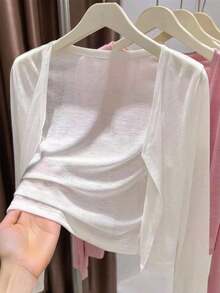 casual delgado de unicolor para mujer, primavera/verano - Blanco - Ver 5