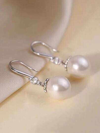 1 Pair Minimalist Fashionable Elegant Faux Pearl Earrings, Versatile Earrings For Women