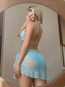 Swim Mod Set de 3 piezas de ropa de baño de verano para mujer - Azul menta - Ver 2