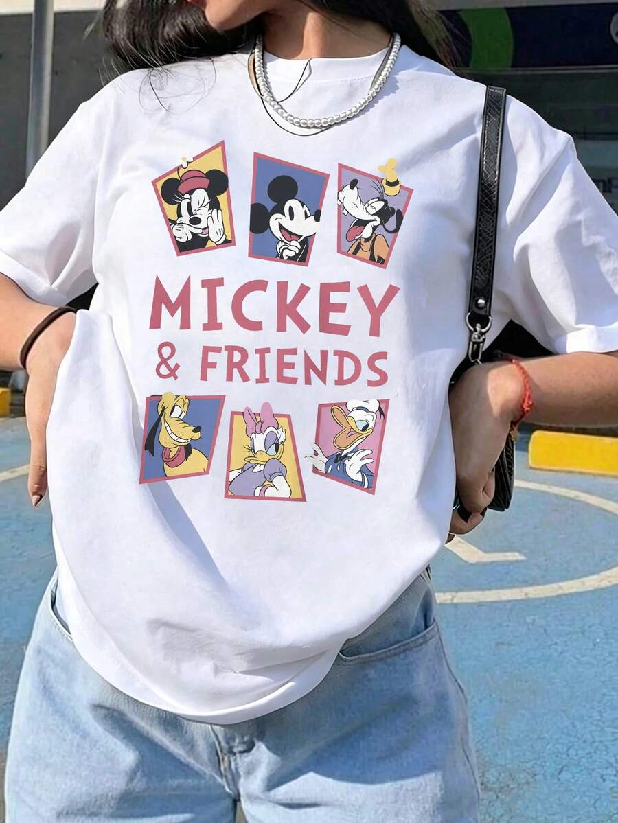 Unisex Disney Mickey & Friends Tee, Retro Print, Casual Fit, Perfect For Everyday Street Style. - trắng - Xem 1