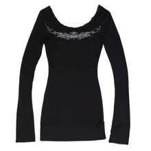 Seeslim Gothic Graphic T Shirts Women Long Sleeve Korean Fashion 2000s Clothes Y2k Slim Spring Autumn Tops Tees Female Clothing - 深灰色 - 查看 7