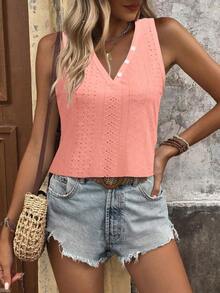 Hotletica Solid Eyelet Embroidery Tank Top - Hồng - Xem 6