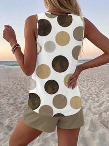, Conjunto de 2 Piezas para Mujer, Camisola de Cuello Redondo con Estampado de Lunares y Pantalones Cortos, Ideal para Verano, Conjunto Casual de Dos Piezas para Salir. - Multicolor 16 - Ver 10