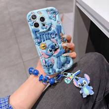 Disney Has Authorized, Phone Case - Chain Set, The Stitch Lilo & Stitch 3D Phone Case Plus A Silicone 3D Stitch Bracelet With Metallic Ring Removable Bracelet, Stitch And Angel Pattern, Compatible With Iphone17/16/15/14/13/12/11/XS/XR/X Plus Pro Max, A Stylish Cartoon Phone Case, The Perfect Gift Choice, Phone Protection, Durable Phone Cover, Great Gift For Friends And Family. - White - View 6