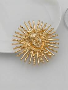 1pc Retro Fashionable Metal Sun Goddess Brooch, Geometric Gold Metal Coral Decorative Brooch Pin For Jacket, Scarf, Versatile Accessory - Multicolor - View 9