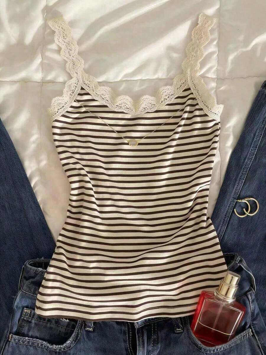 Camiseta de tirantes de lunares versátil y casual para el verano - Marrón - Ver 1