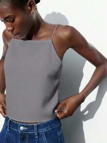 Blusa sin mangas con lazo ajustable, elegante para fiesta, oficina, viajes, casual, romántica, adecuada para invitados de boda, anfitriones, citas, fiestas, conciertos, desayunos, aeropuerto, vacaciones de verano - Gris - Ver 4