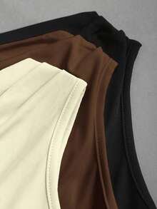 Conjunto de 3 piezas de moda europea y americana para mujer en unicolor, con decoración metálica, dobladillo retorcido y dobladillo asimétrico, camiseta casual y versátil para uso diario - Multicolor 18 - Ver 8