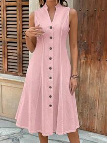 Faunlyn Vestido de mujer de manga corta con cuello redondo y estampado geométrico para el verano - Rosa Pálido - Ver 8