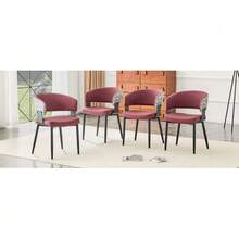 Mid-Century Modern Style Dining Chairs, Set Of 2, Retro Armchairs With Barrel-Shaped Armrests And Patterned Backrests, Faux Leather Kitchen Chairs With Sturdy Legs For Home And Restaurants - 紅色 - 查看 7