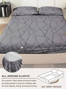 1pc Stone Pattern Printed Fitted Sheet, Daily Bedding, Soft & Breathable, Suitable For All Bed Sizes, Perfect Holiday Gift, Suitable For All Seasons, Machine Washable, Home Decor - Multicolor - View 5