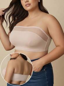 Bra Tanpa Tali Jala Tanpa Jahitan Ukuran Plus Warna Nude untuk Musim Panas, Bra Ketat Tanpa Kawat untuk Liburan Wanita yang Memperindah Lekuk Tubuh, Jumpsuit Gaya Bandeau - Aprikot - View 3