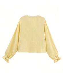 HH Blusa casual de mujer con bordado floral elegante y manga larga calada, primavera/verano - Amarillo - Ver 6