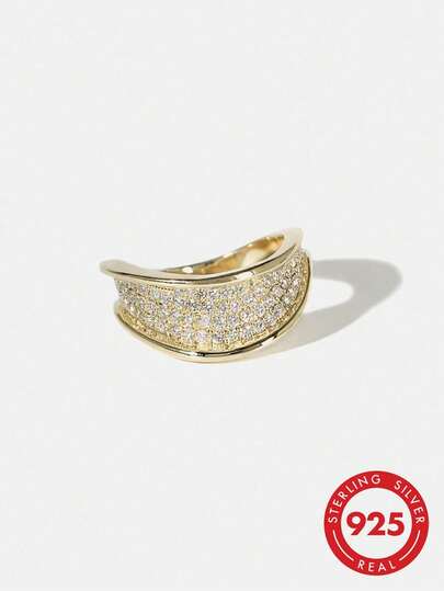 1 chiếc nhẫn bạc 925 cao cấp, thanh lịch, đính đá Zirconia lấp lánh, trang sức dành cho nữ dự tiệc và dạ hội, quà tặng kỷ niệm cho bạn gái.