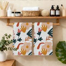 2pcs Geometric & Floral Abstract Pattern Microfiber Kitchen Towels, 40*60cm Rectangular Absorbent Dish Cloths, Housewarming Gifts, Suitable For Kitchen & Bathroom, Great For Homemakers And Family Gatherings, High Value - Multicolor - View 9