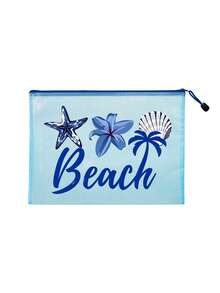 多色防水時尚網格沙灘包，印有「Beach」字樣的化妝包，羽毛花朵、朱槿、海星、貝殼和珍珠元素，大容量透明化妝包，尼龍拉鍊盥洗包，輕巧，可存放防曬霜、零食、比基尼和沙灘必需品，適合送給朋友、家人、閨蜜、同學的生日、節日、派對、婚禮（伴娘）、教師節禮物與紀念品，郵輪必備，夏季度假禮物 - 彩色 - 查看 17