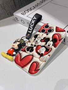 Disney Mickey Mouse Clubhouse Phone Case : 3D Fluffy Pattern Border Protector Phone Soft Phone Case With A Free Cute Mickey Bracelet Chain Lanyard, Mickey, Minnie, Goofy, Donald Duck, Daisy Duck, Pluto, For Apple 17 Promax 17 Pro 16 15 14 13 12 11 Pro Max XS Max X XR Soft Cover Summer Phone Case - trắng - Xem 7