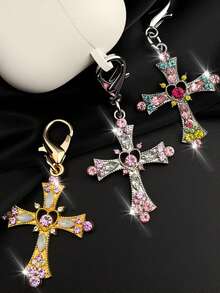 1pc/3pcs Elegant Crystal Cross Keychain, Metal Material, Suitable For Keys, Earphones, Bag Charms, Daily Wear Cross Pendant, Holiday Gift - Multicolor - View 3