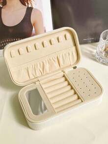 Large Capacity PU Leather Jewelry Box, Women's Striped Travel Jewelry Case, Double-Layer Portable Mini Travel Box, Can Store Earrings, Rings, Necklaces And Bracelets, Also Suitable For Storing Girls' Hair Accessories, Ideal Gift For Bridesmaids, Christmas, Mother's Day, Back To School - Multicolor - View 19