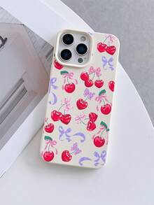 1 pieza Funda de teléfono de TPU con textura de litchi blanco y a prueba de golpes, con estampado UV de mariposa y patrón de cereza, adecuada para iPhone 7/8/7 Plus/8 Plus/X/XS/XR/XS Max/11/11 Pro/11 Pro Max/12/12 Pro/12 Pro Max/12 Mini/13/13 Pro/13 Pro Max/13 Mini/14/14 Pro/14 Pro Max/14 Plus/15/15 Pro/15 Pro Max/15 Plus/16/16 Pro/16 Pro Max/16 Plus/17/17 Pro/17 Pro Max/Air - Multicolor - Ver 2