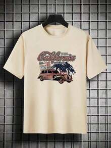 Off-The-Shoulder T-Shirt With Car Print And Slogan - Khaki - View 3