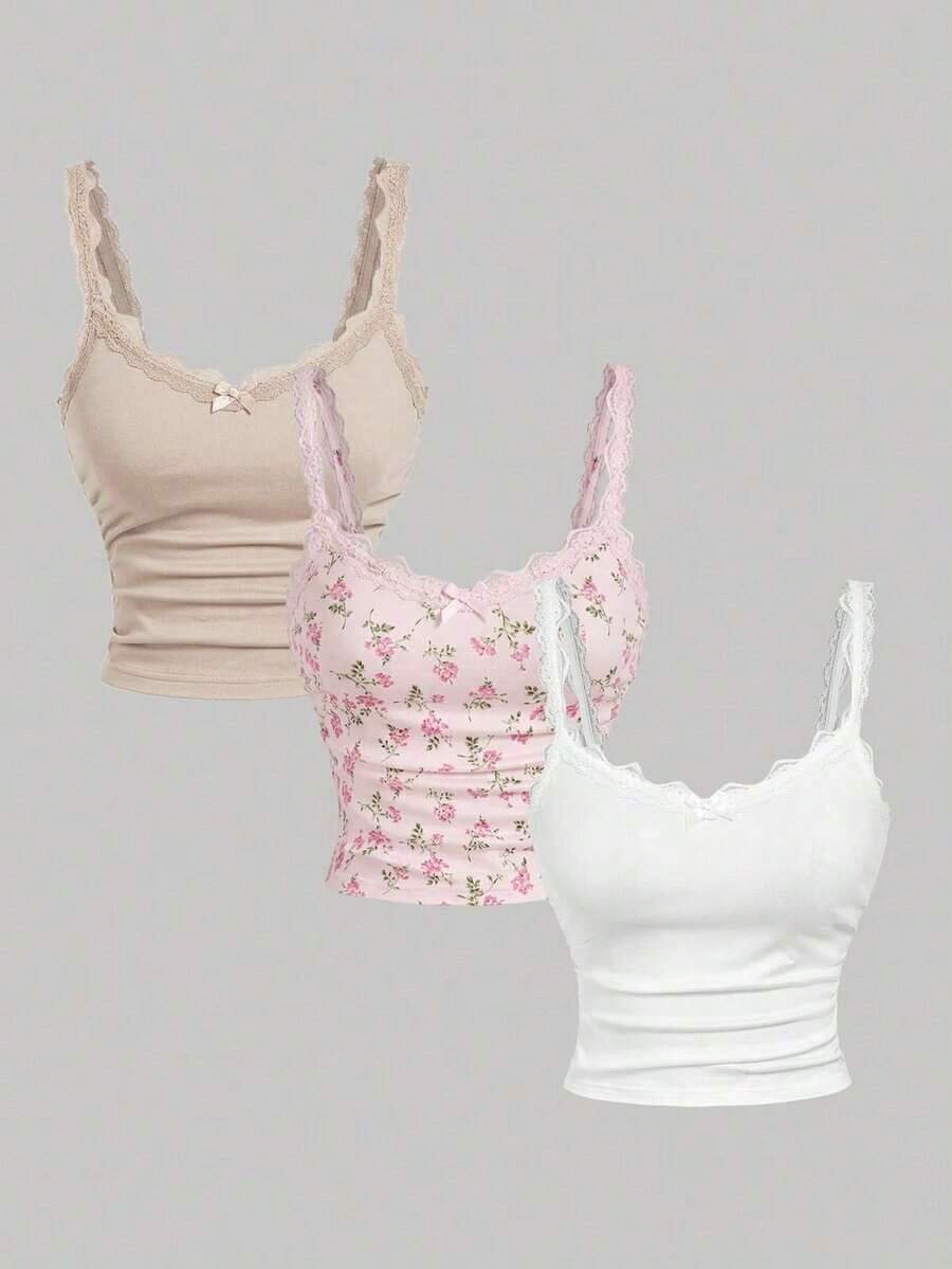 Camiseta sin mangas casual de mujer con parches de encaje, para verano - Multicolor 12 - Ver 1