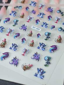 1pc Chinese Style Dragon & Butterfly Fairy Nail Stickers, Self-Adhesive 3D Embossed Nail Art Decals, Nail Decoration For Festivals, Parties, Daily Wear - Multicolor - View 5