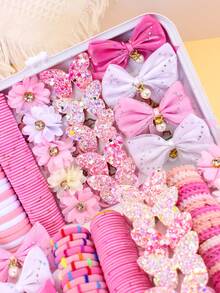 10/153pcs/Set Pink Rhinestone Flower Bow Hair Accessories Set - Suitable For Girls And Women, Daily Essential - Multicolor - View 7