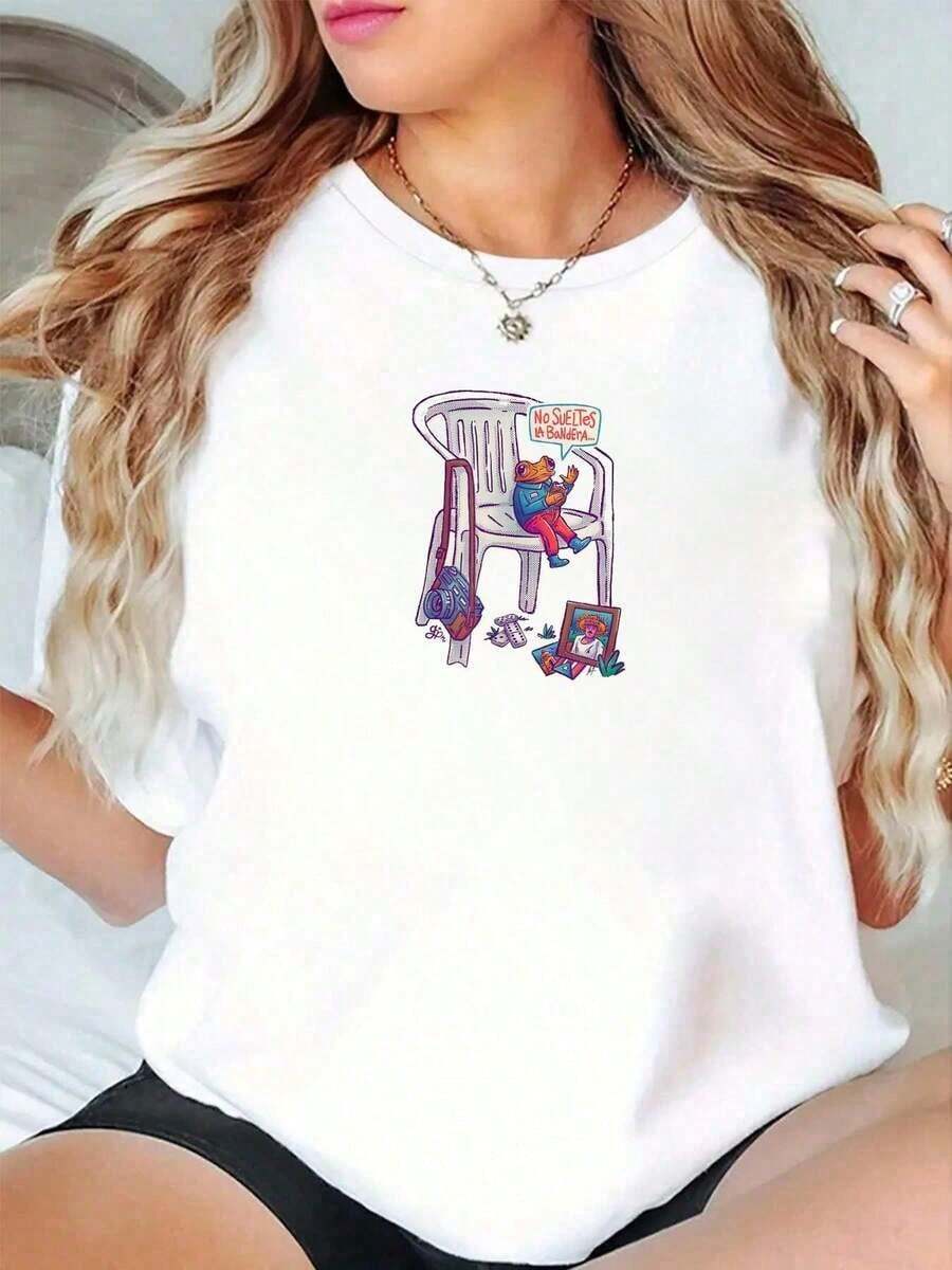 Camiseta de Verano para Mujer, 100% Algodón, Blanca, con Estampado de la Bandera de Puerto Rico y Concho Boricuaropa de calor mujer - Blanco - Ver 1