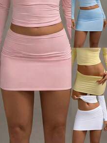XLLAIS Falda Mini Blanca de Cintura Baja Plegable de 2 Capas, Estilo Elegante Y2K, Colección Casual y Linda, Adecuada para Vacaciones, Otoño/Invierno, Halloween y Navidad. - Rosa Pálido - Ver 12