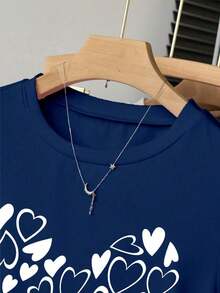 Blusa casual de mujer con estampado de leopardo, cintura fruncida, adecuada para exteriores, citas, vuelta al colegio, versátil, color vino tinto con diseño de corazón - Azul marino - Ver 5