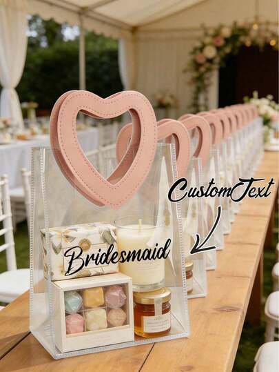 Personalized Thick Transparent PVC Gift Bag (With Handle) - Reusable, Suitable For Wedding Party, Bridal Shower, Wedding Gifts And Shopping, Applicable For Wedding, Birthday, Engagement, Anniversary Party, Banquet, Tea Party, Wedding Handmade Fashion Accessories (Excluding Hair Clips), Bedroom Decor, Birthday Wedding Photography Props, Birthday Party Favors, Matching Gift Bags, Clear Tote Bags, Mother's Day