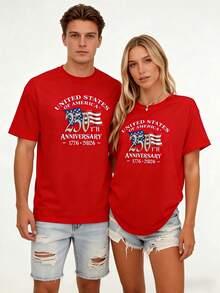 1PC 250th Anniversary American Flag T-Shirt & Light Blue Denim Shorts - Heavyweight 250 Years Of Independence Celebration, Soft Crew Neck Casual Shorts Suitable For Men & Women, 4th Of Outfit, Machine WashableDaily Outfits For Men And Women Summer Tops Summer Clothes Shirts Summer Graphic Tees Women T Shirts Tropical Vacation Outfits Going Out Outfits Tropical Outfits For Women Going Out Tops T Shirts Women Summer Top Graphic Tees Women 4th Of July Outfit Women - 紅色 - 查看 2