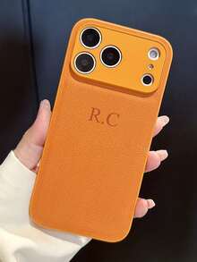 Personalized Luxury Crocodile Texture Foil Stamping Letter Imprint Faux Leather Phone Case, Customized Name All-Inclusive Protective Cover Stylish Phone Accessory, Minimalist Anti-Fingerprint Anti-Drop Anti-Shock Couple Phone Case Soft Shell - Chocolate Brown - View 7