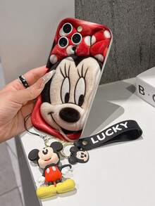 Disney Mickey Mouse Clubhouse Phone Case : 3D Fluffy Pattern Border Protector Phone Soft Phone Case With A Free Cute Mickey Bracelet Chain Lanyard, Mickey, Minnie, Goofy, Donald Duck, Daisy Duck, Pluto, For Apple 17 Promax 17 Pro 16 15 14 13 12 11 Pro Max XS Max X XR Soft Cover Summer Phone Case - 白色 - 查看 4