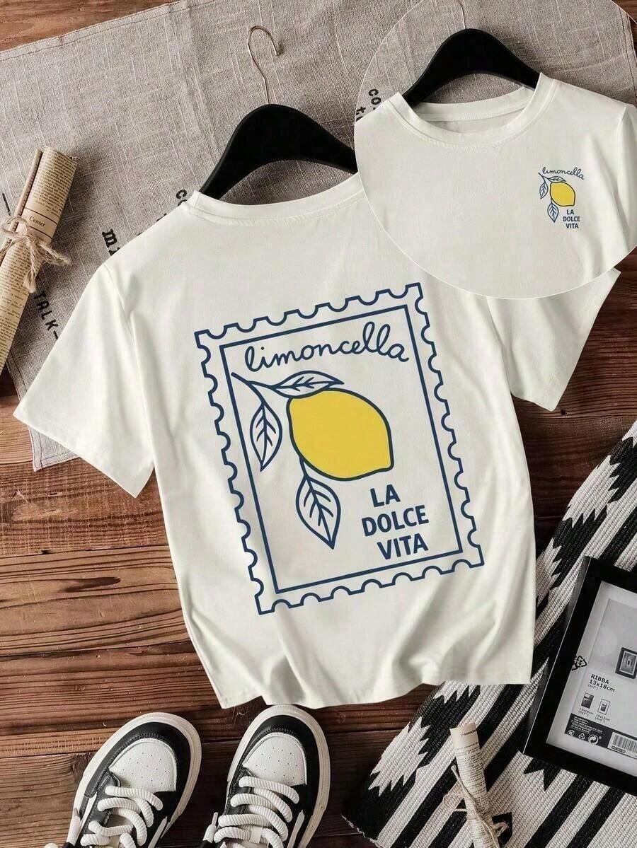 Los más vendidos del verano: Camisetas de mujer con estampado de cerezas y eslogan, cuello redondo, estilo vintage urbano, unisex, de algodón, manga corta, cuello redondo, blusas para mujer. blusas.blusas casuales para dama. - Blanco 11 - Ver 1