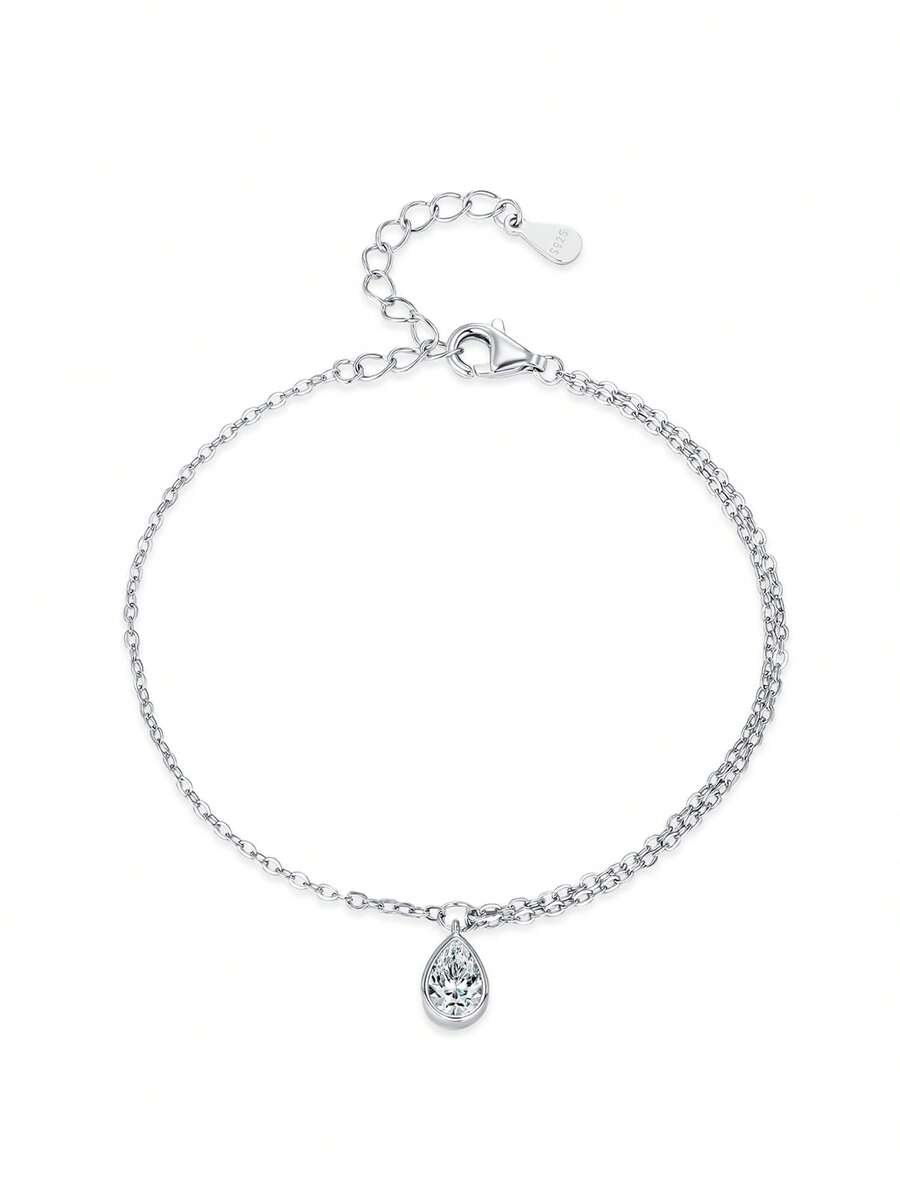 1 chiếc vòng tay dây xích hình giọt nước lấp lánh và sống động dành cho nữ, bằng bạc sterling 925, trang sức cưới.
