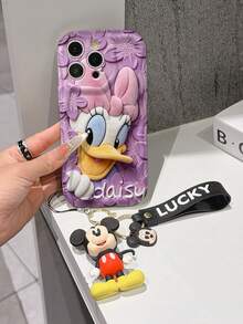Disney Mickey Mouse Clubhouse Phone Case : 3D Fluffy Pattern Border Protector Phone Soft Phone Case With A Free Cute Mickey Bracelet Chain Lanyard, Mickey, Minnie, Goofy, Donald Duck, Daisy Duck, Pluto, For Apple 17 Promax 17 Pro 16 15 14 13 12 11 Pro Max XS Max X XR Soft Cover Summer Phone Case - 白色 - 查看 3