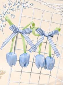 2 chiếc kẹp tóc hình hoa tulip cho bé gái, kẹp tóc nơ hoa kiểu thiên nhiên thanh lịch, kẹp cá sấu cho trang phục mùa xuân hè và trang phục thường ngày, kẹp tóc đáng yêu, phụ kiện tóc dễ thương cho tuổi teen. - Màu xanh nhạt - Xem 1