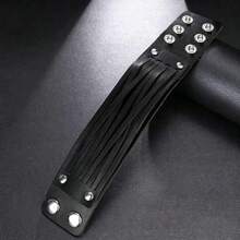 1 pieza Brazalete negro trenzado multicapa, accesorio personalizado de estilo vintage de motocicleta, regalo de graduación para hombres - Negro - Ver 4