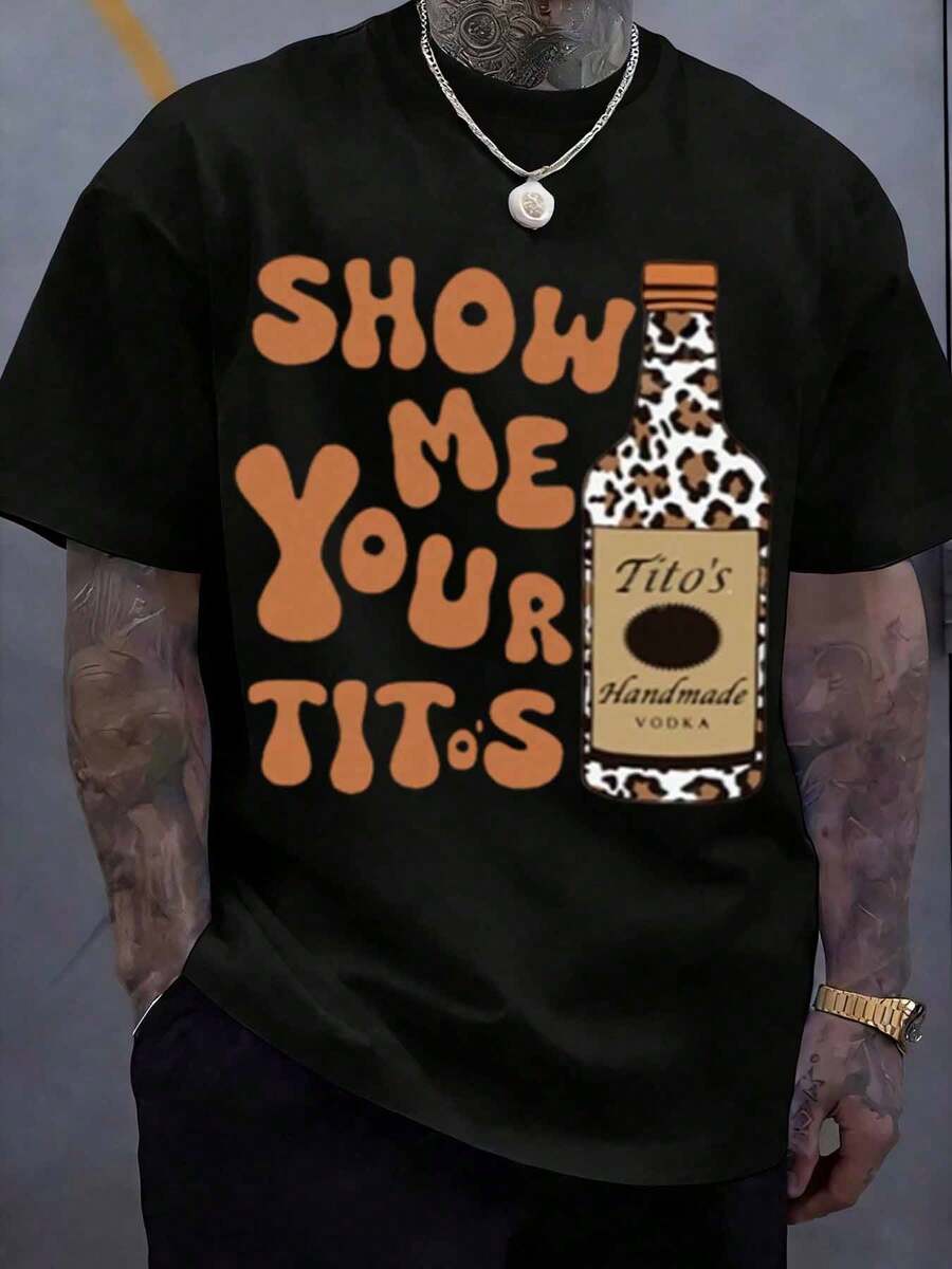 Show Me Your Titos Vodka Bottle Leopard Print Funny Shirt For Men Women Casual Tee Party Wear Gift Idea - Black - View 1