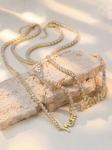Fashion 18K Mother's Day Gift - Mom/Mama/Love High-End Luxury Fashion Necklace - Gold - View 3