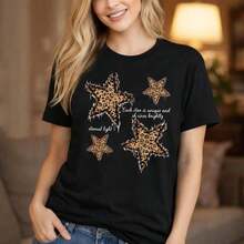 1 Piece Women's Pure Cotton T-Shirt With Leopard And Star Print - Unique Star Design, Short Sleeves, Casual Loose Fit, Round Neck, Sizes S-5XL,  Animal Print Design, Each Star Shines Brightly, Comfortable Top For Everyday Wear. Short-Sleeved Printed T-Shirt, Casual And Stylish For Women. - 黑色 - 查看 7