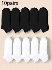 10 Pairs Men's Black & White Invisible Short Socks, Minimalist & Functional, Summer - Black and White - View 11