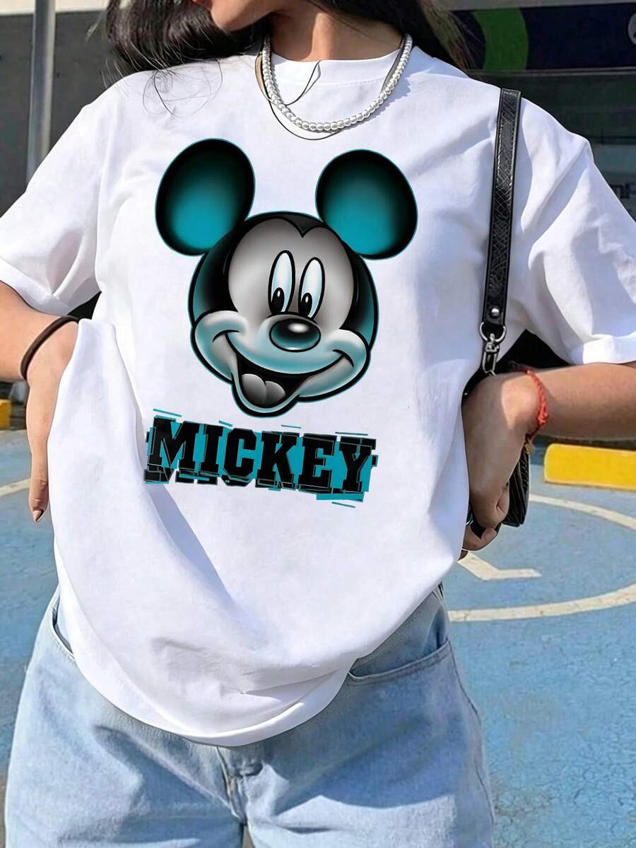 Unisex Disney Gradient Mickey Tee, Bold Print, Casual Fit, Minimalist Style. - Blanco - Ver 1