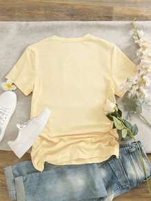 Camiseta de manga corta de cuello redondo talla grande, de moda para el verano - Amarillo - Ver 2