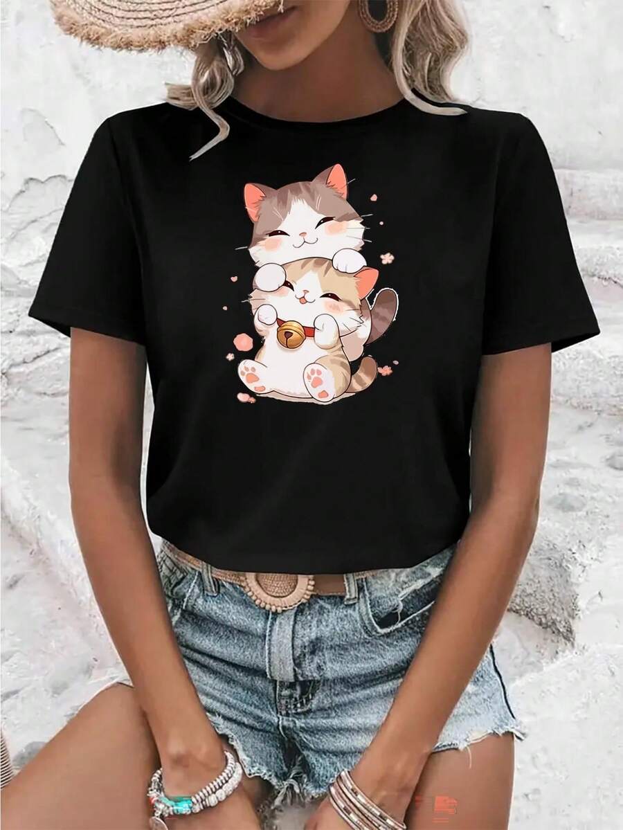 Dam-T-shirts - Svart - Visa 1